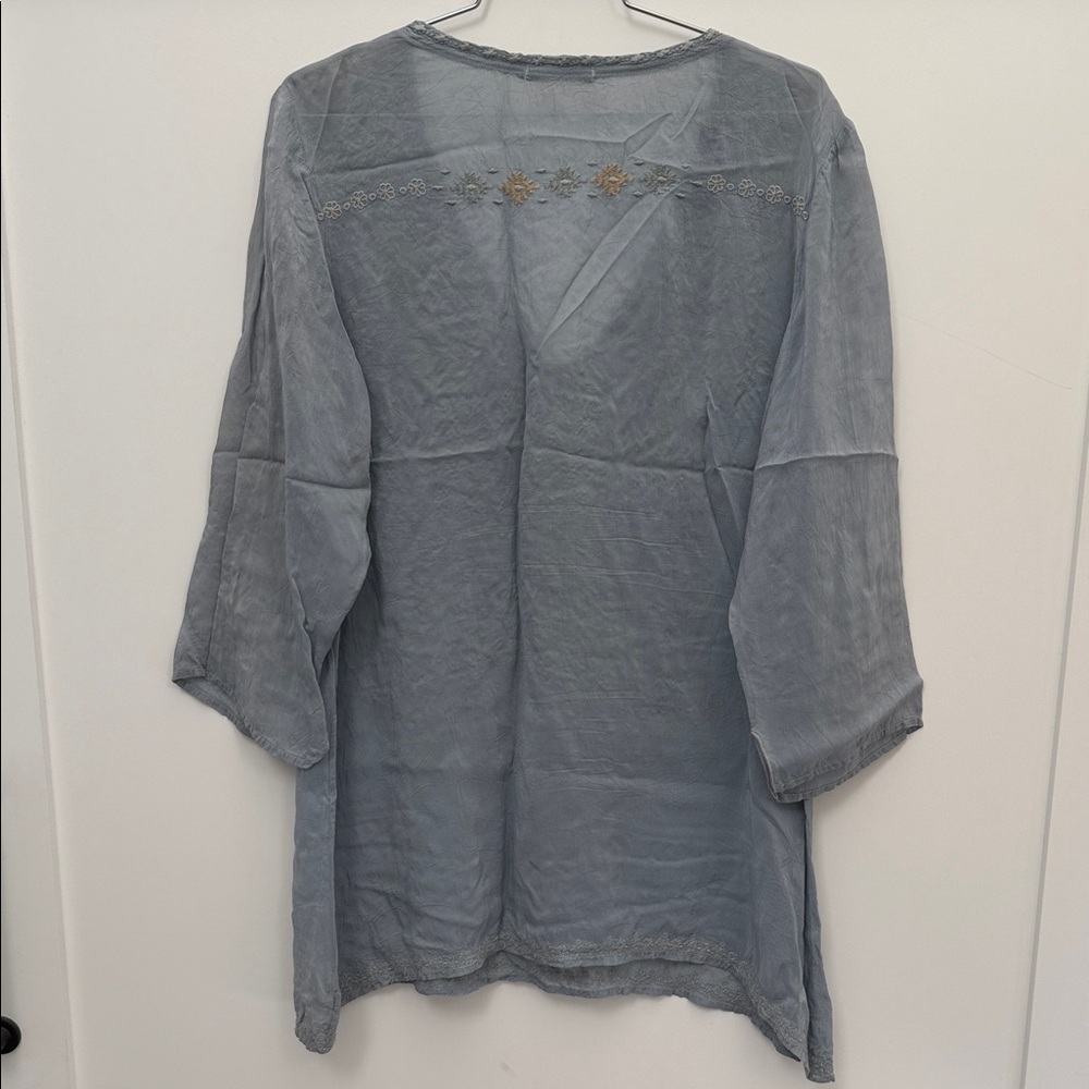 Johnny Was light Blue Tunic with Gold Embroidery. Size L - Picture 6 of 10
